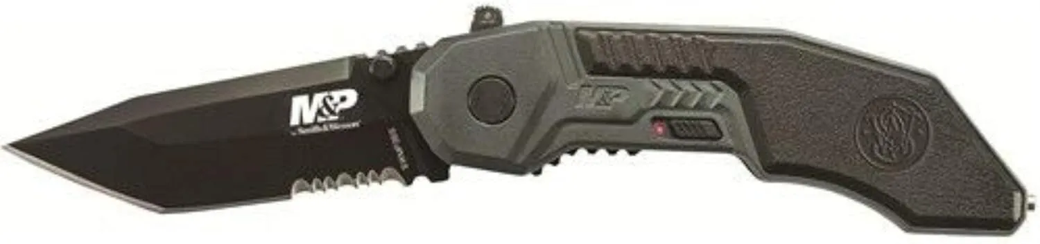 Smith & Wesson M&P SWMP3BS 7.1in S.S. Assisted Folding Knife with 2.8in Serrated Tanto Blade and Aluminum Handle for Outdoor, Tactical, Survival and EDC,Black