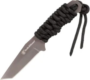 Smith & Wesson SW910TAM 5.9in High Carbon S.S. Full Tang Neck Knife with a 2.8in Tanto Blade and Paracord Handle for Outdoor, Tactical, Survival and EDC,Black