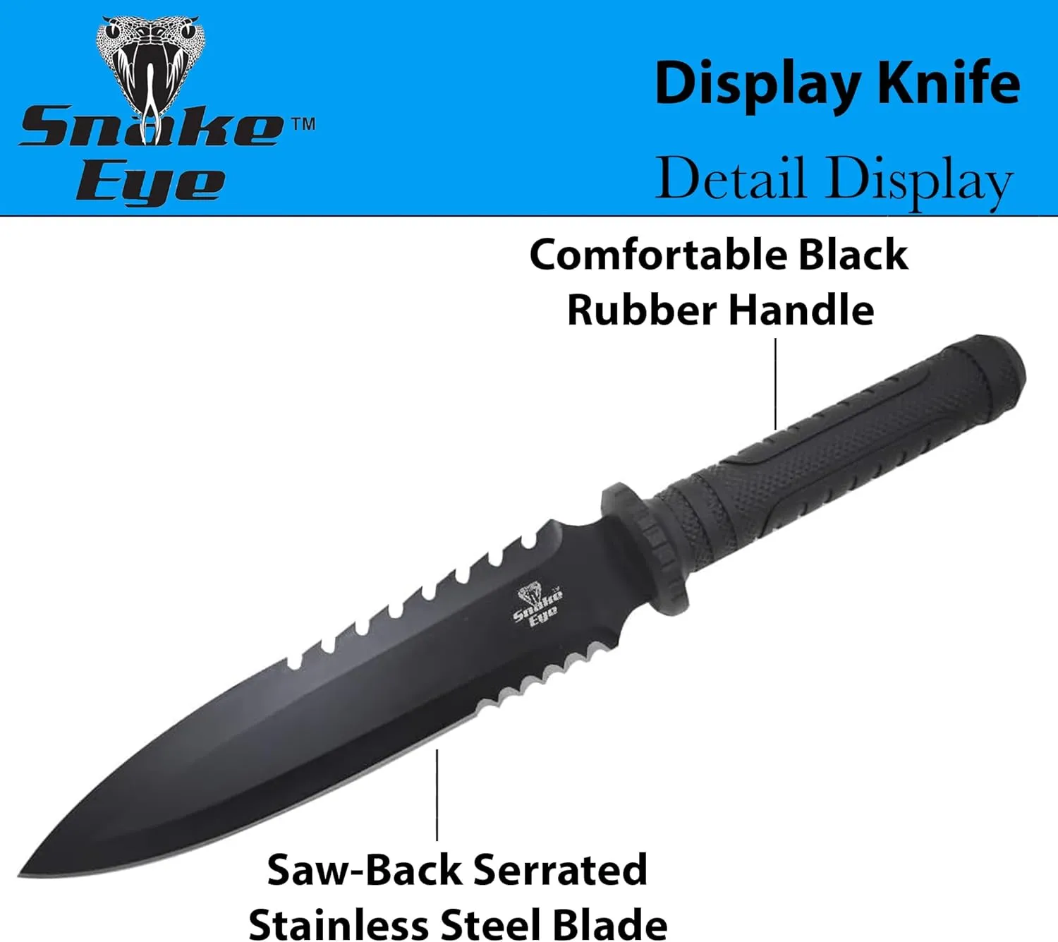 Snake Eye Tactical 15-Inches Fixed Blade Hunting Knife With Nylon Sheath (Black-1810-3)
