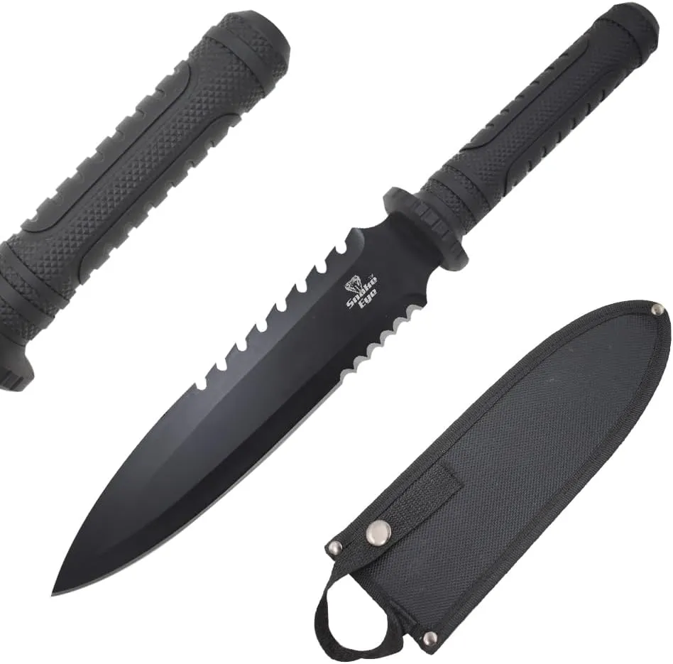 Snake Eye Tactical 15-Inches Fixed Blade Hunting Knife With Nylon Sheath (Black-1810-3)