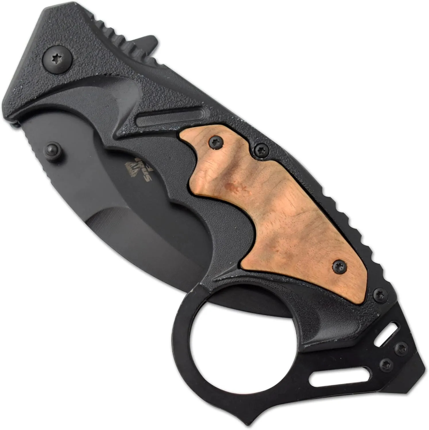 Snake Eye Tactical Everyday Carry Assist Style Folding Pocket Knife EDC (Brown Wood)