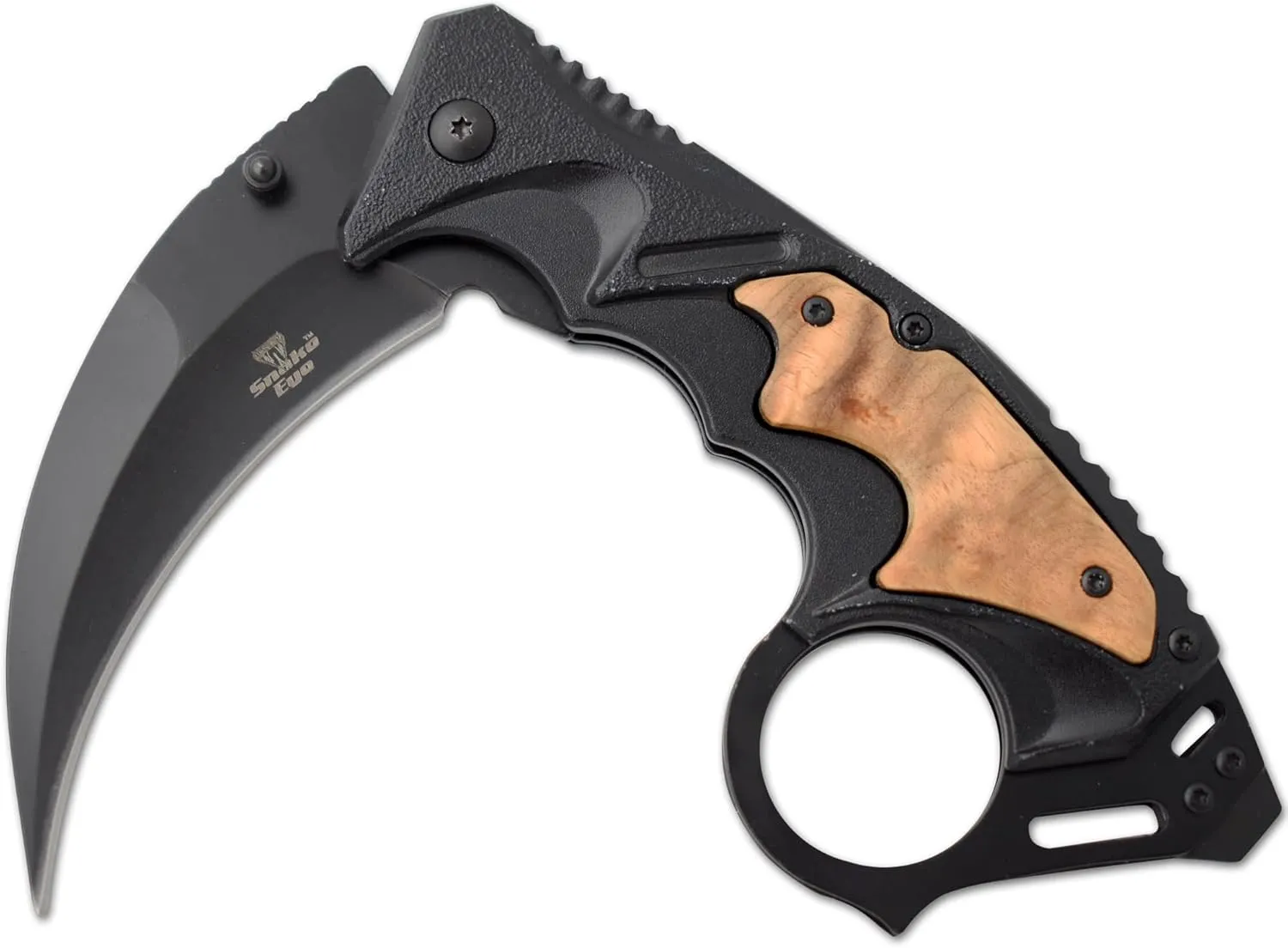 Snake Eye Tactical Everyday Carry Assist Style Folding Pocket Knife EDC (Brown Wood)