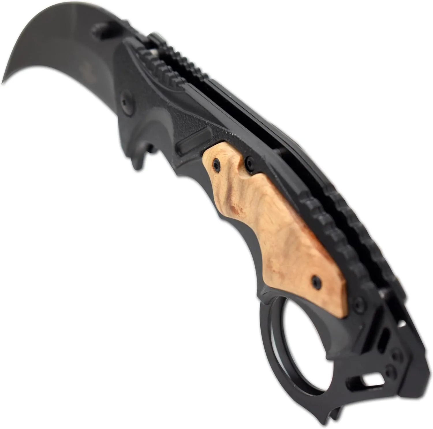 Snake Eye Tactical Everyday Carry Assist Style Folding Pocket Knife EDC (Brown Wood)