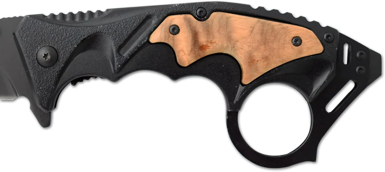 Snake Eye Tactical Everyday Carry Assist Style Folding Pocket Knife EDC (Brown Wood)
