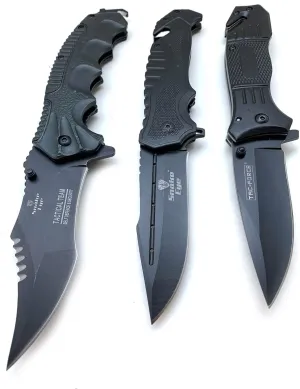Snake Eye Tactical Triple Set - Fixed Blade/Mini Huntsman/Folding Knife - Outdoors Hunting Camping Fishing Self Defense (BK-SET)