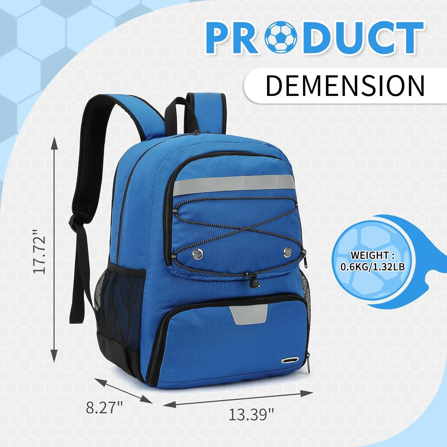 Soccer Backpack, Youth Football Bag with Ball&Shoe Compartment, Sport Equipment Bag Fit Basketball Volleyball Rugby