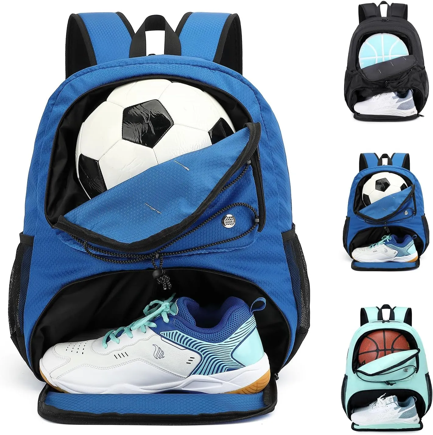 Soccer Backpack, Youth Football Bag with Ball&Shoe Compartment, Sport Equipment Bag Fit Basketball Volleyball Rugby