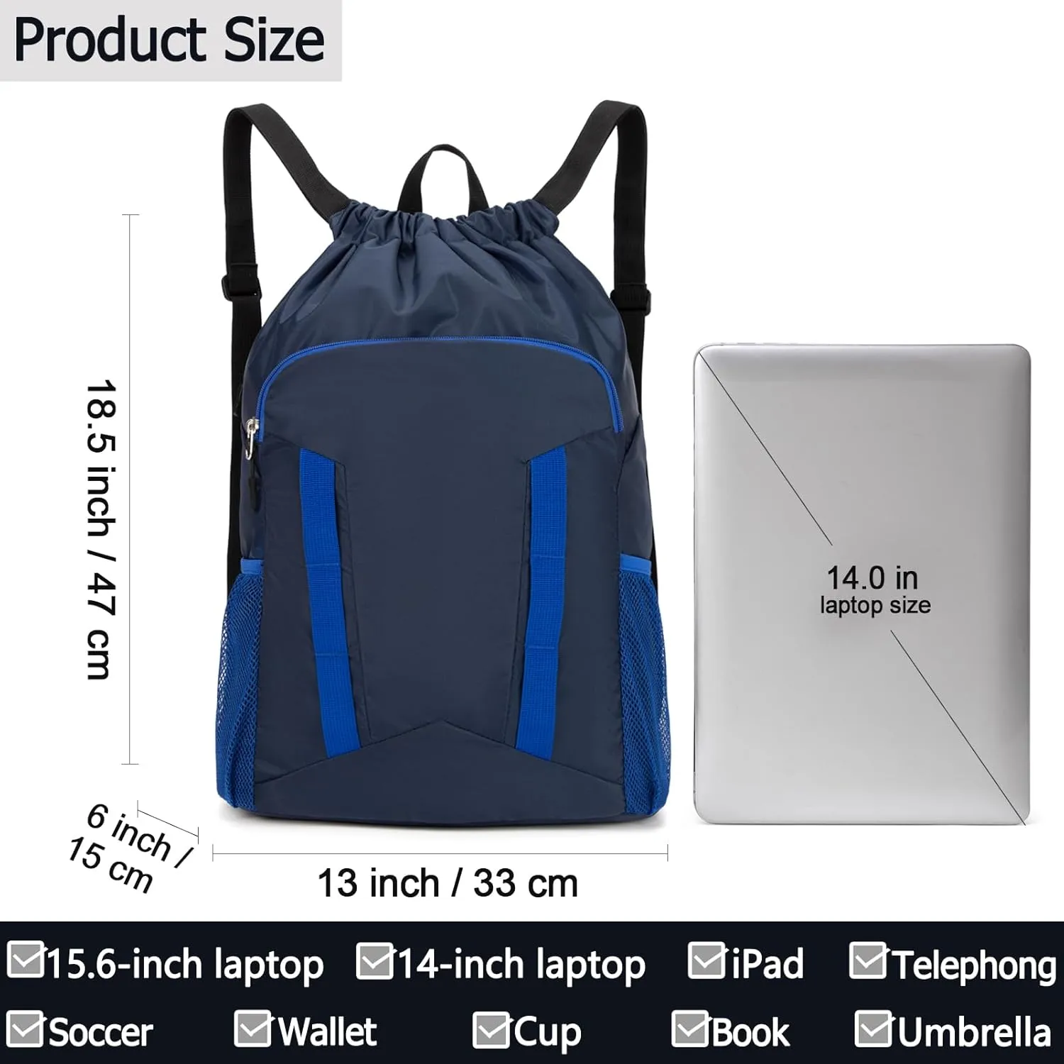 Soccer Drawstring Bag Basketball Backpack for Football Volleyball Gym Sports Training with Shoe Compartment