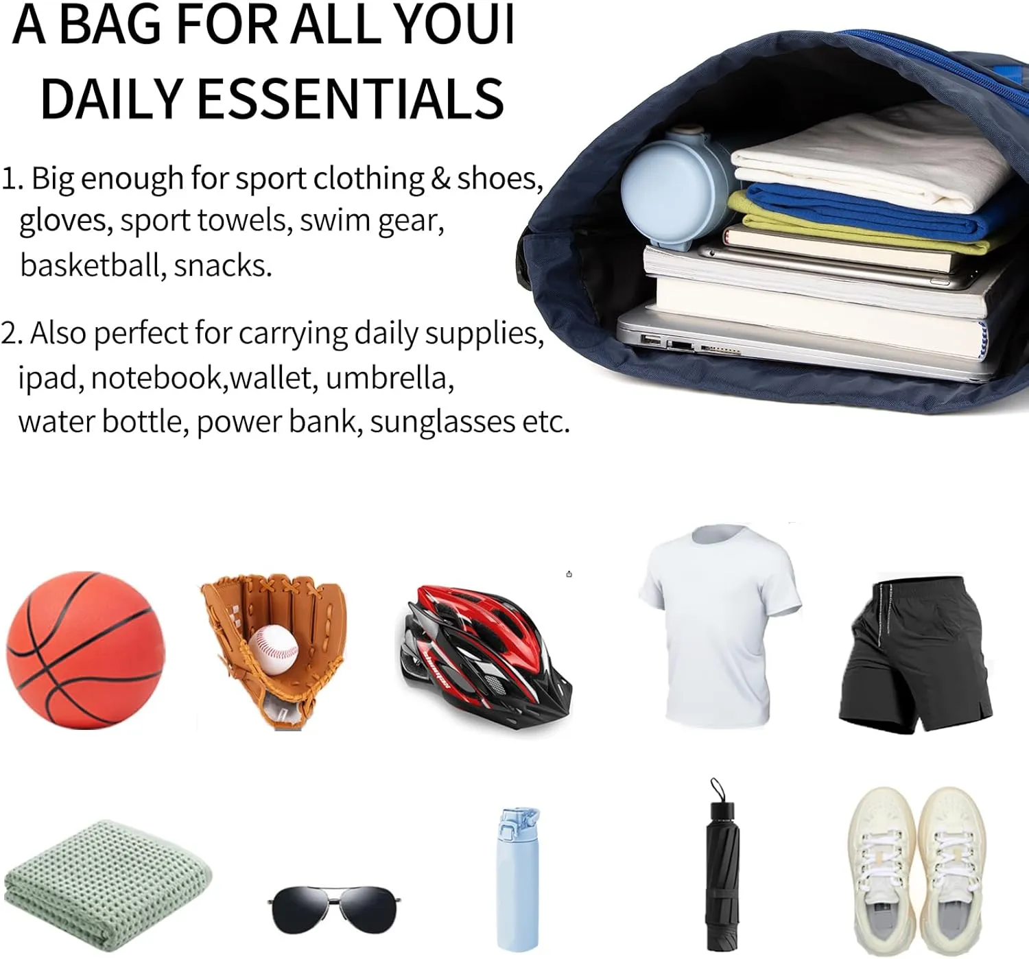 Soccer Drawstring Bag Basketball Backpack for Football Volleyball Gym Sports Training with Shoe Compartment