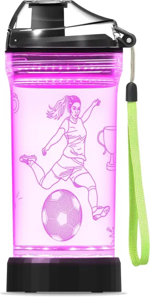 Soccer Gifts for Girls, Light Up Kids Water Bottle,Soccer Accessories for Girls Sport Cup with 3D Glowing LED Light - 14 OZ Tritan BPA-Free - Gifts for School, Camping, and Holidays