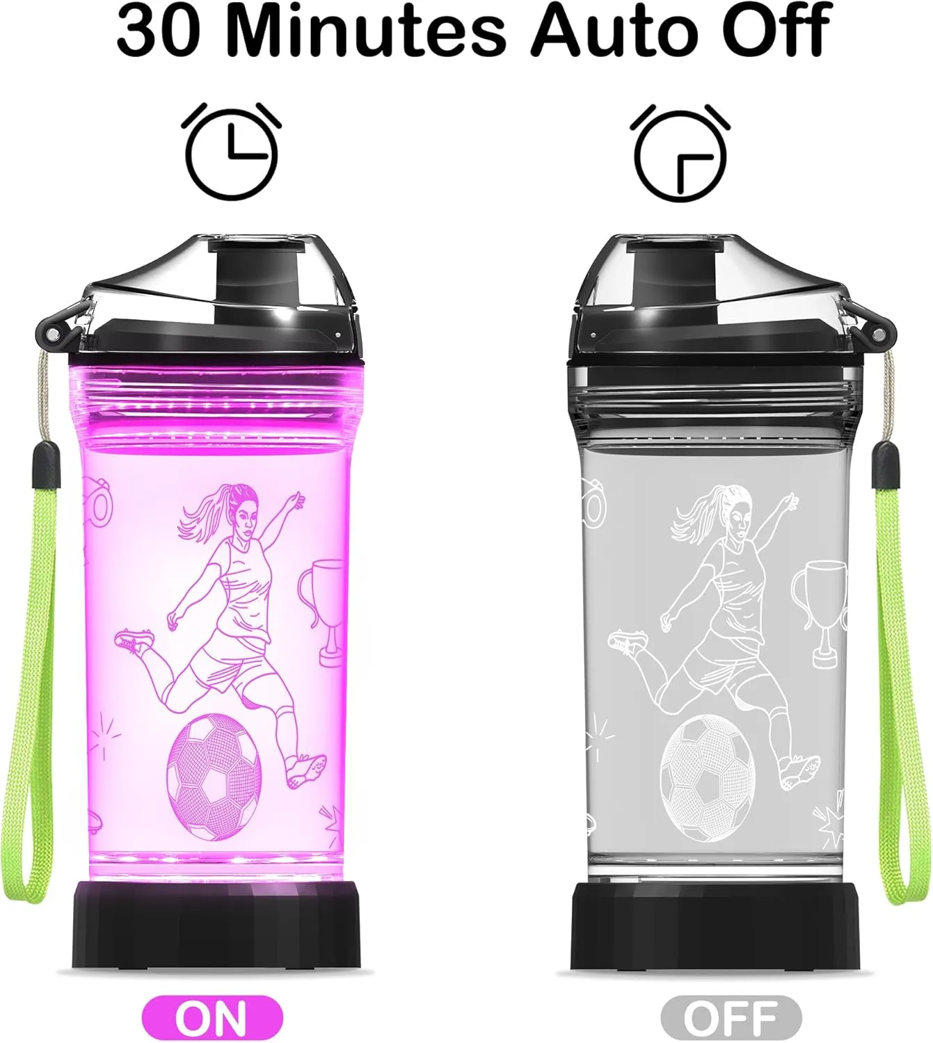 Soccer Gifts for Girls, Light Up Kids Water Bottle,Soccer Accessories for Girls Sport Cup with 3D Glowing LED Light - 14 OZ Tritan BPA-Free - Gifts for School, Camping, and Holidays