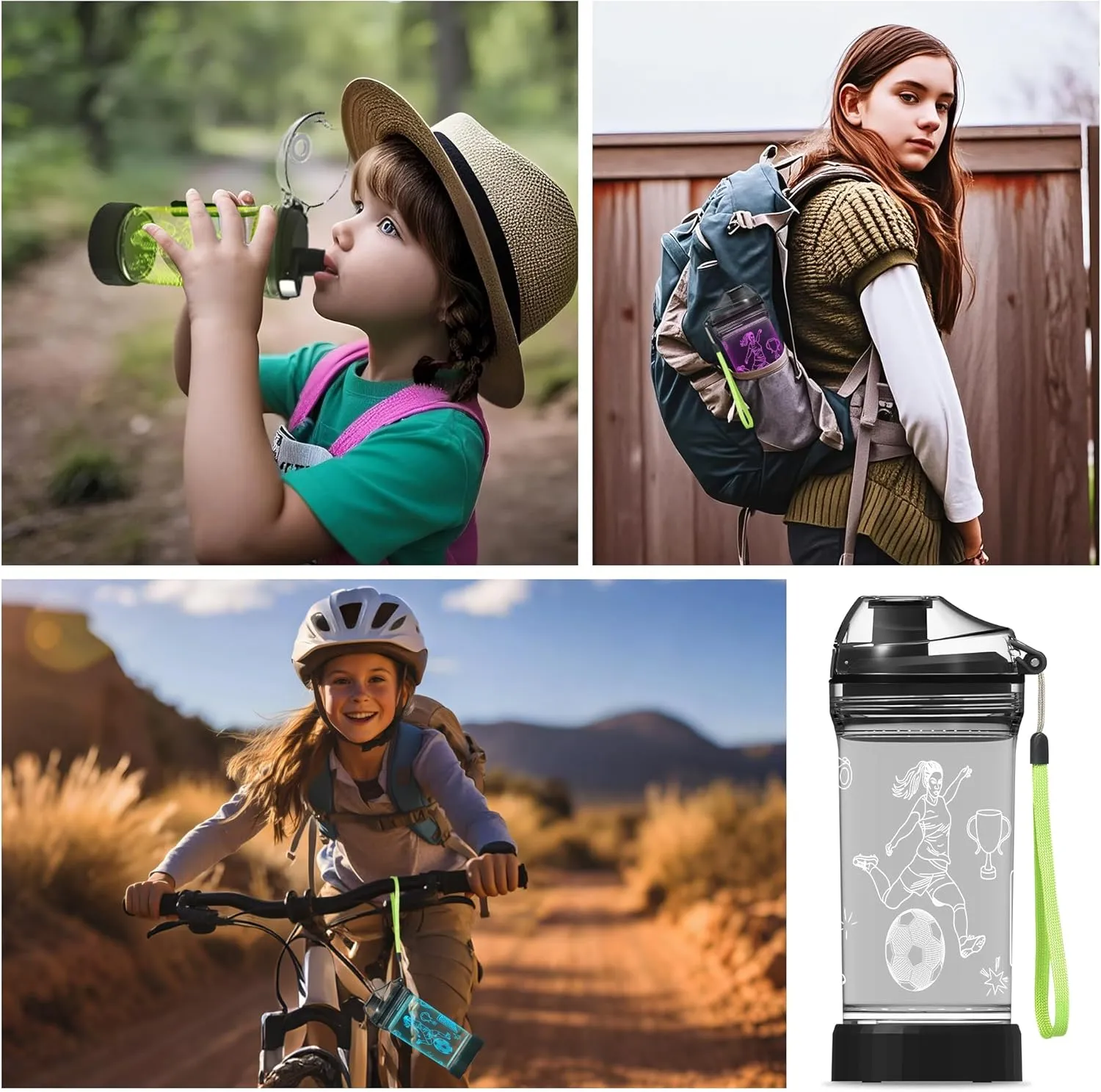 Soccer Gifts for Girls, Light Up Kids Water Bottle,Soccer Accessories for Girls Sport Cup with 3D Glowing LED Light - 14 OZ Tritan BPA-Free - Gifts for School, Camping, and Holidays