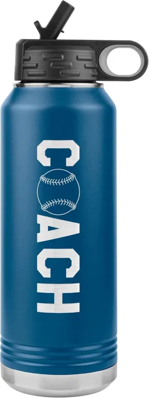 Softball Coach Water Bottle - 32oz Insulated Engraved Stainless Steel Flip Top with Straw Softball Coach Gift Blue