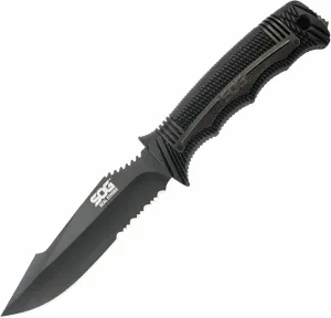 SOG Seal Strike Fixed Blade Knife with Sheath- Tactical and Hunting Knife with 4.9 Inch Partially Serrated Bowie Knife Blade and Survival Knife Line Cutter (SS1003-CP)