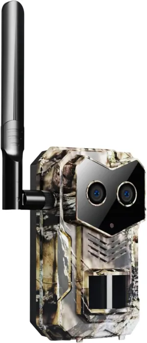 Solar 4G LTE Cellular Trail Camera with SIM Card, Dual Lens Deer Camera with Night Vision, Intelligent Motion Detection, GPS Position, Temperature Detection, No Glow IR, IP 65 Waterproof