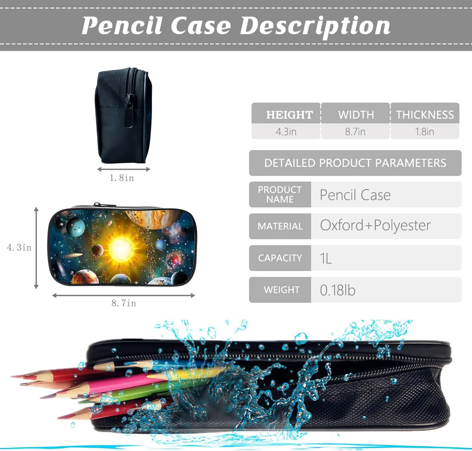Space Backpack Solar Kids Bookbag 16inch Schoolbag With Lunch Box Bag And Pencil Case Set For Boys Girls