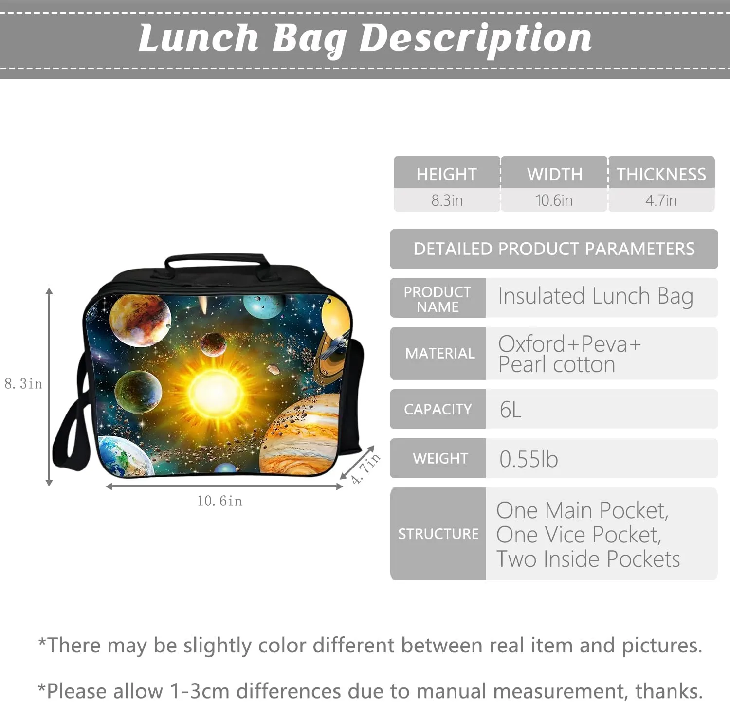 Space Backpack Solar Kids Bookbag 16inch Schoolbag With Lunch Box Bag And Pencil Case Set For Boys Girls