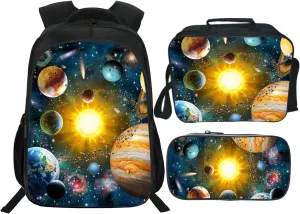 Space Backpack Solar Kids Bookbag 16inch Schoolbag With Lunch Box Bag And Pencil Case Set For Boys Girls