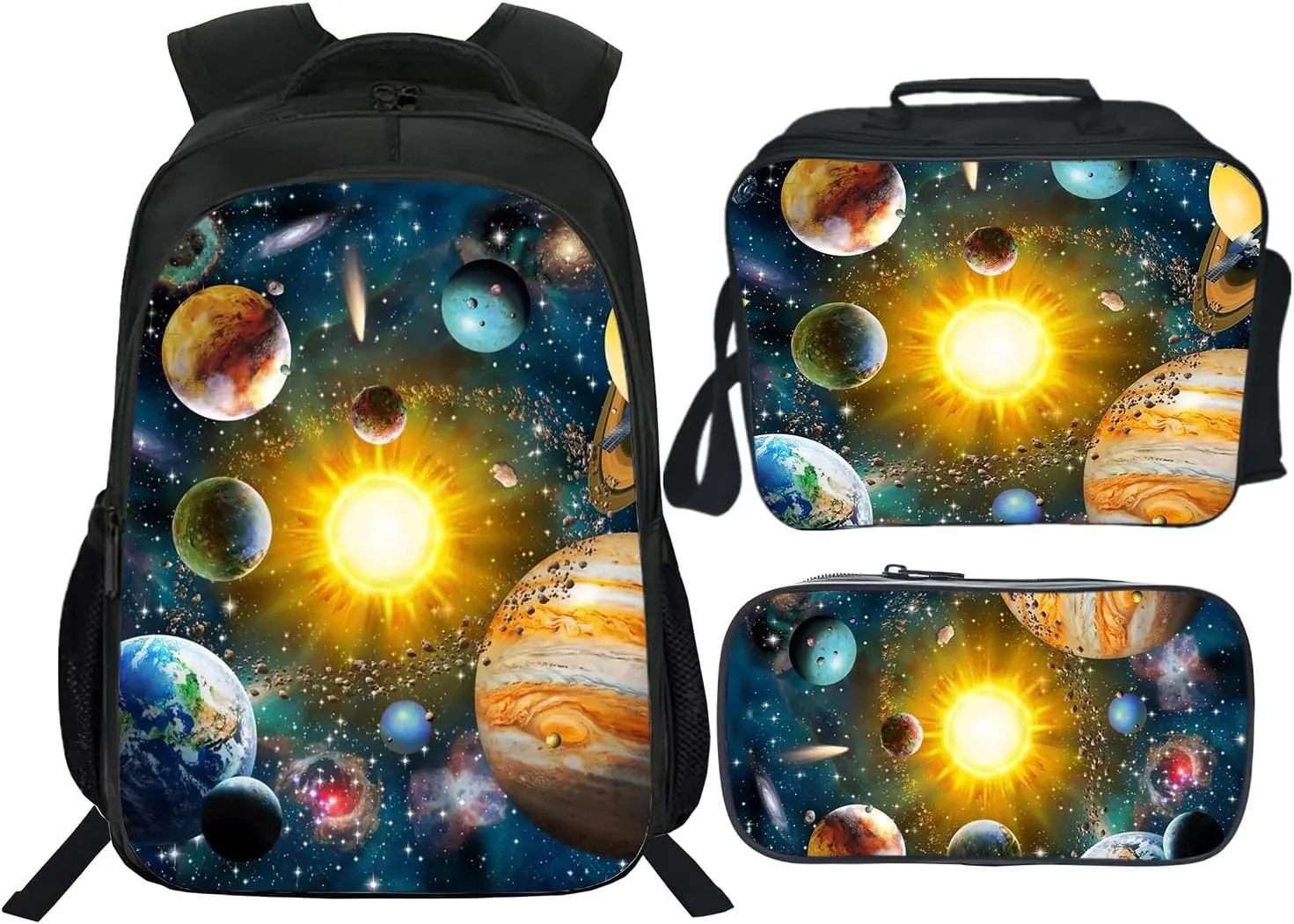 Space Backpack Solar Kids Bookbag 16inch Schoolbag With Lunch Box Bag And Pencil Case Set For Boys Girls