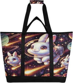Space Bunnies Reusable Insulated Lunchbox Cooler Bag, Leakproof Kitchen Grocery Bag Collapsible Portable Cooler Tote Bag for Picnic, Camping, Office, Travel