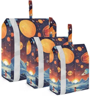 Space Painting Travel Storage Bag with Lanyard - Portable Lightweight Classified Storage Bag with Zipper, Dust and Waterproof Travel Packing Cube for Suitcase,3 Pieces
