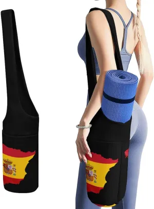 Spain Flag Map Lightweight Yoga Mat Bag with Pockets Portable Canvas Carrying Shoulder Bags for Women Men