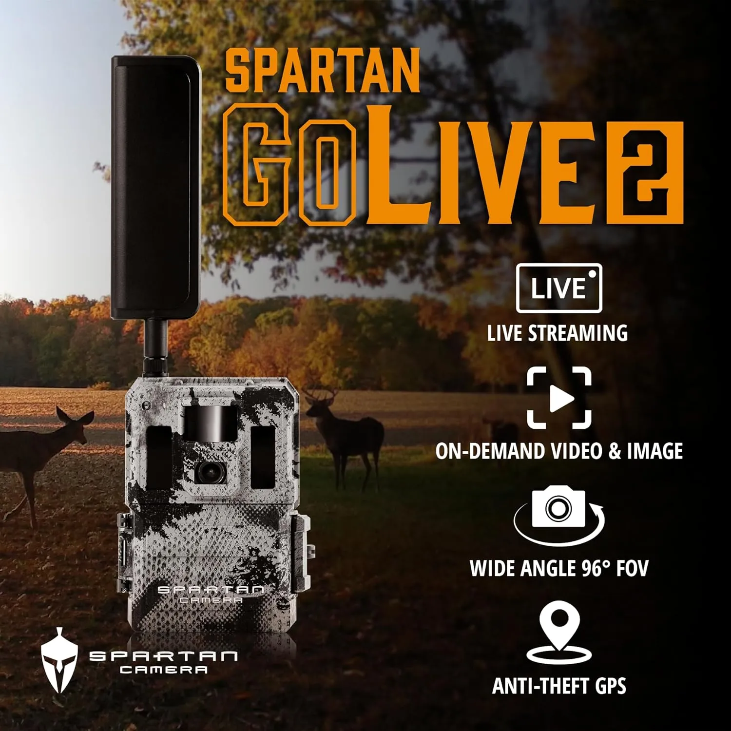 Spartan Camera GoLive2 4G LTE Trail Camera,Verizon Certified,96°FOV Wide-Angle,Live Stream,Anti-Theft GPS,On-Demand Image&Video Capture,Real-time Updates,Built-in Lithium,Spartan Areus camo