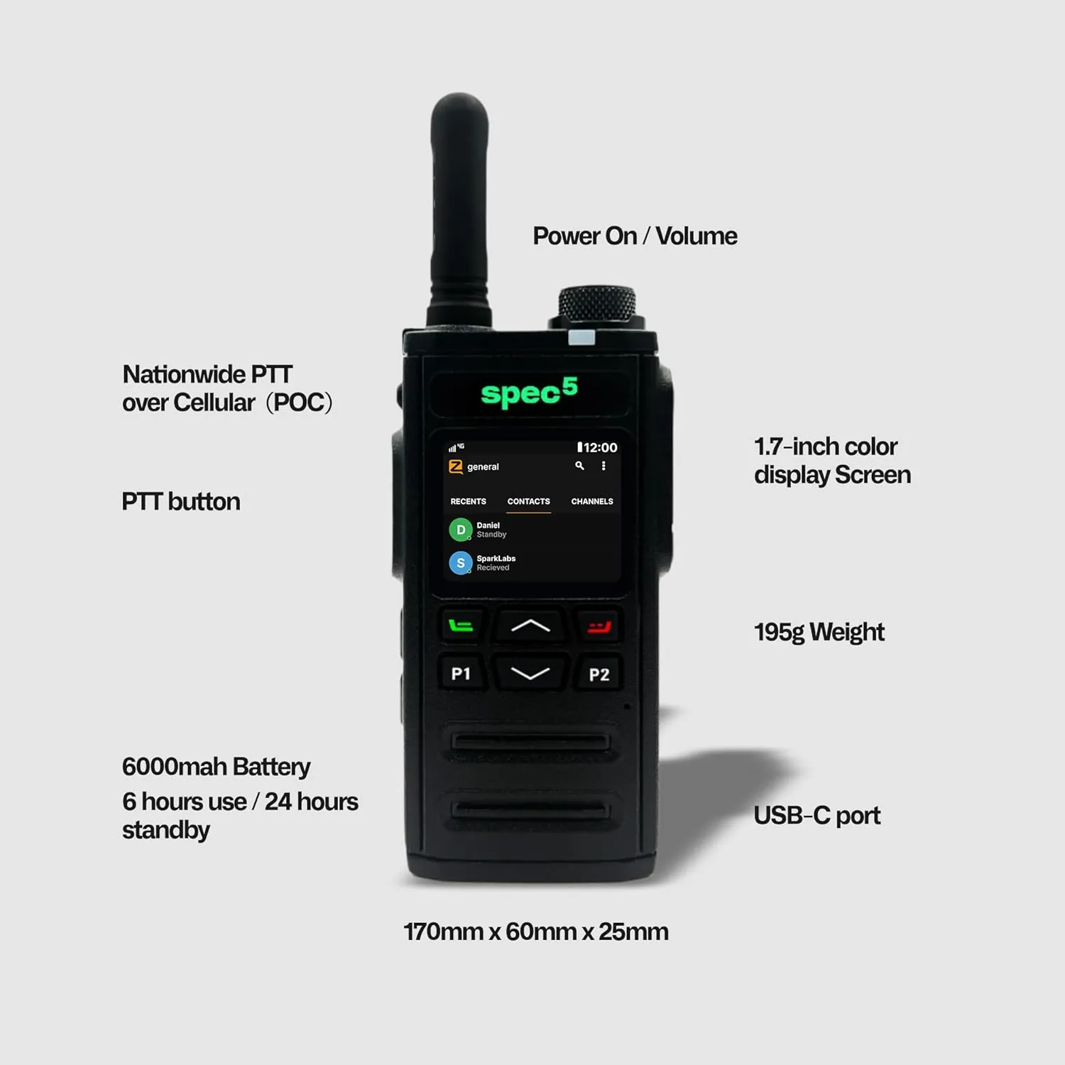 SpecFive Linx Push-to-Talk Radio – PoC Walkie Talkie with Zello App, 4G LTE   WiFi, GPS, Bluetooth, SIM Included – 24-Hour Standby, USB-C Charging, Android OS – Compact 2-Way Communication Device (2)