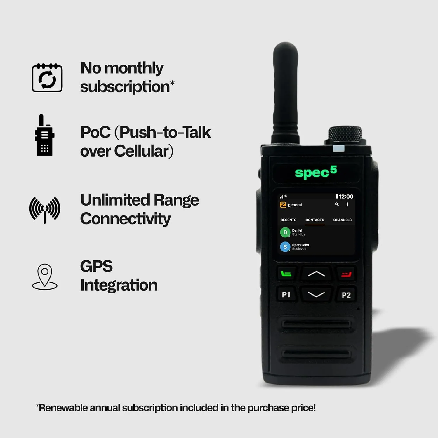 SpecFive Linx Push-to-Talk Radio – PoC Walkie Talkie with Zello App, 4G LTE   WiFi, GPS, Bluetooth, SIM Included – 24-Hour Standby, USB-C Charging, Android OS – Compact 2-Way Communication Device (2)