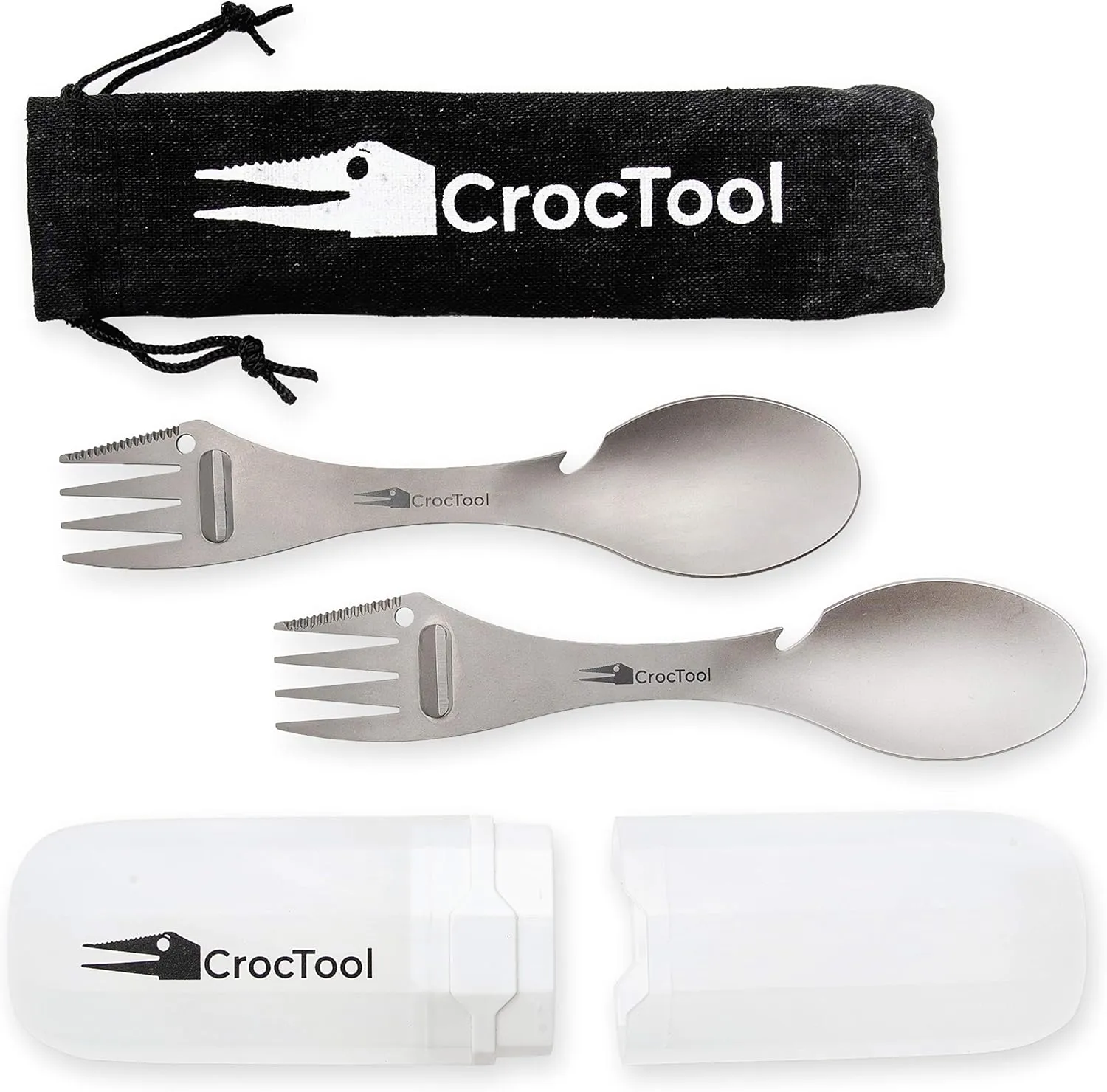 Spork Ultra Lightweight and Strong 5 in 1 Camping Utensil Set-Spoon Fork Knife Peeler Bottle Opener Bag Carry case. Ideal for Outdoors, Home or Office