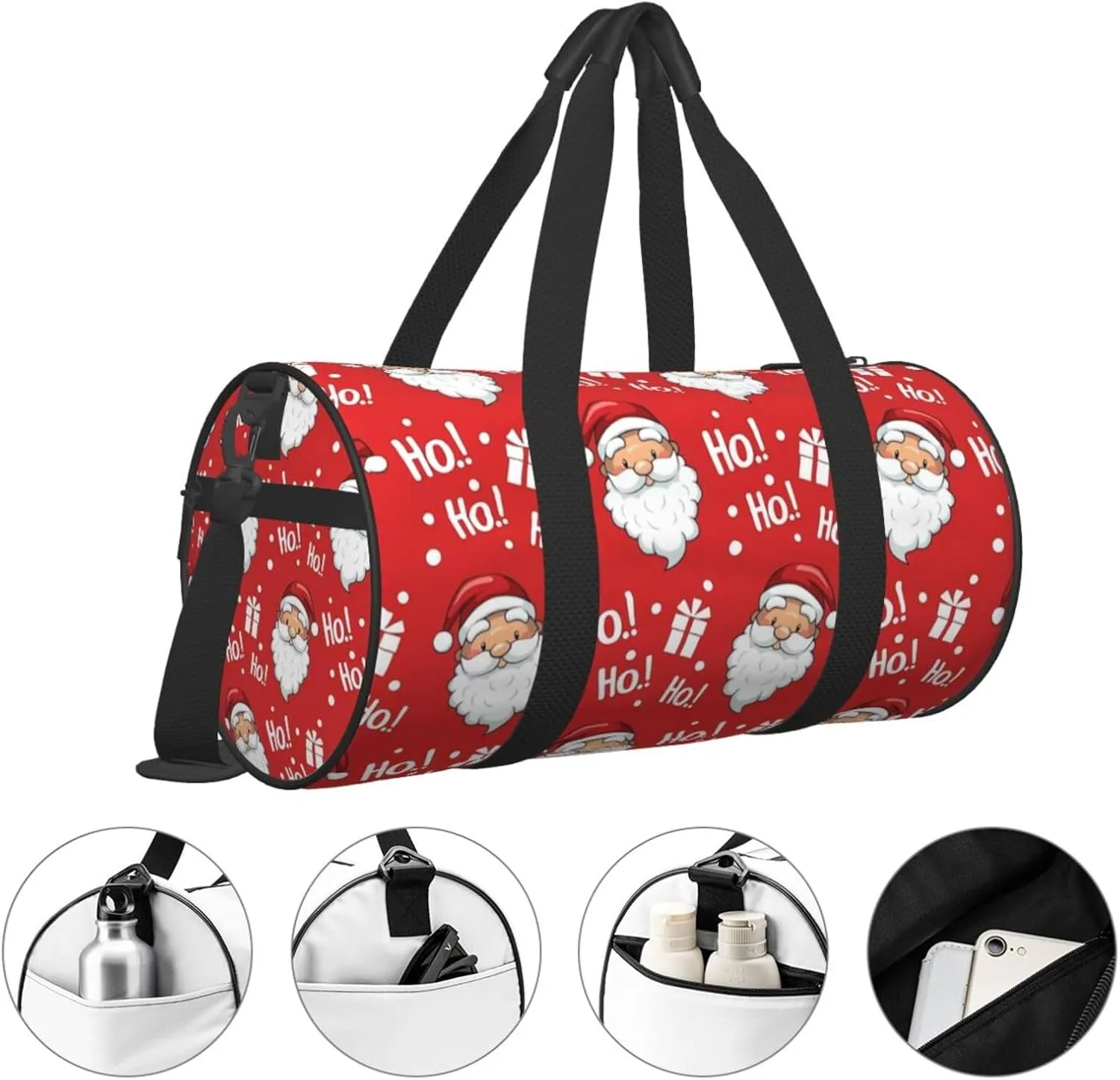 Sports Gym Duffle Bag Christmas Santa Foldable Lightweight Travel Bag
