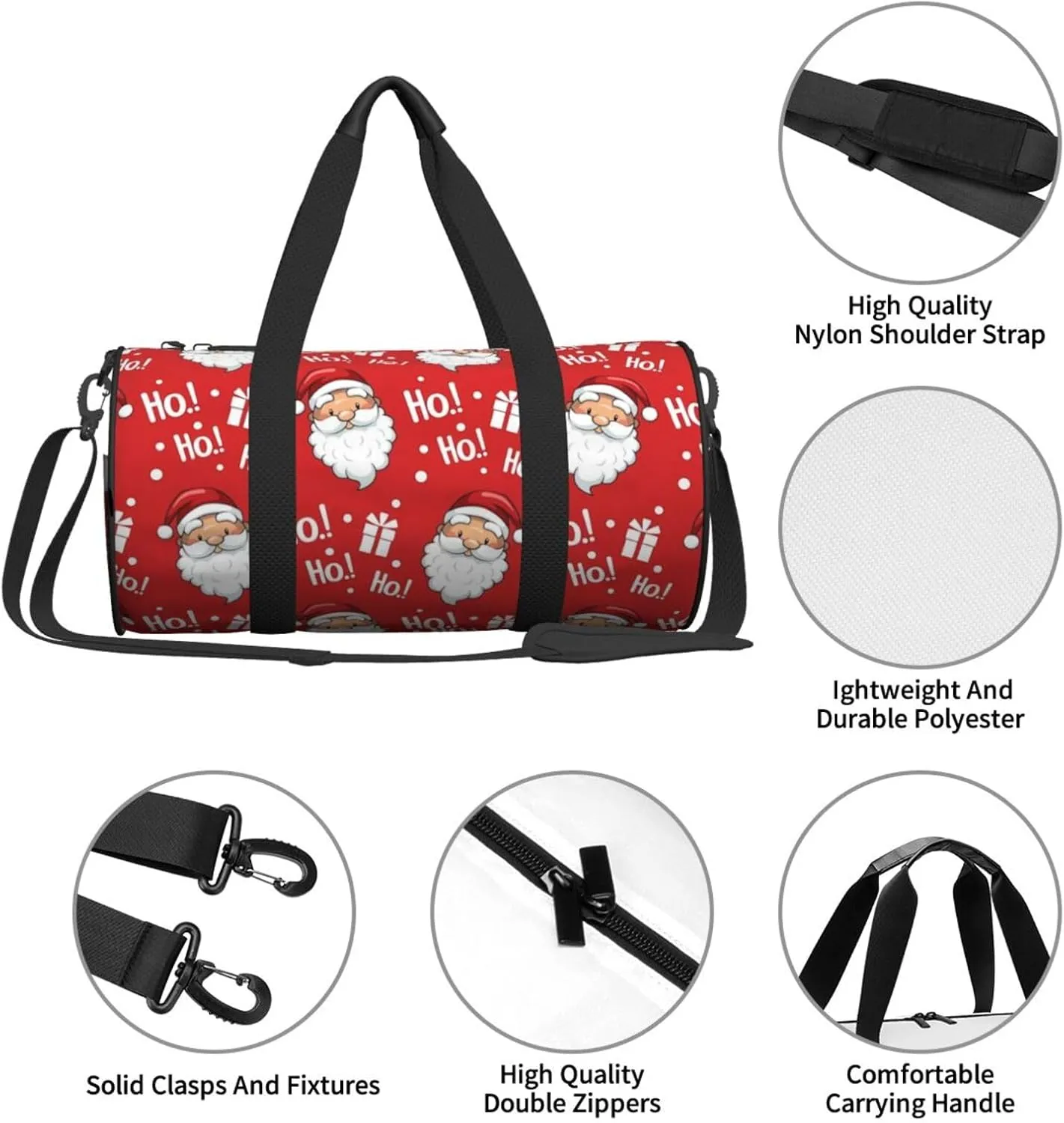 Sports Gym Duffle Bag Christmas Santa Foldable Lightweight Travel Bag