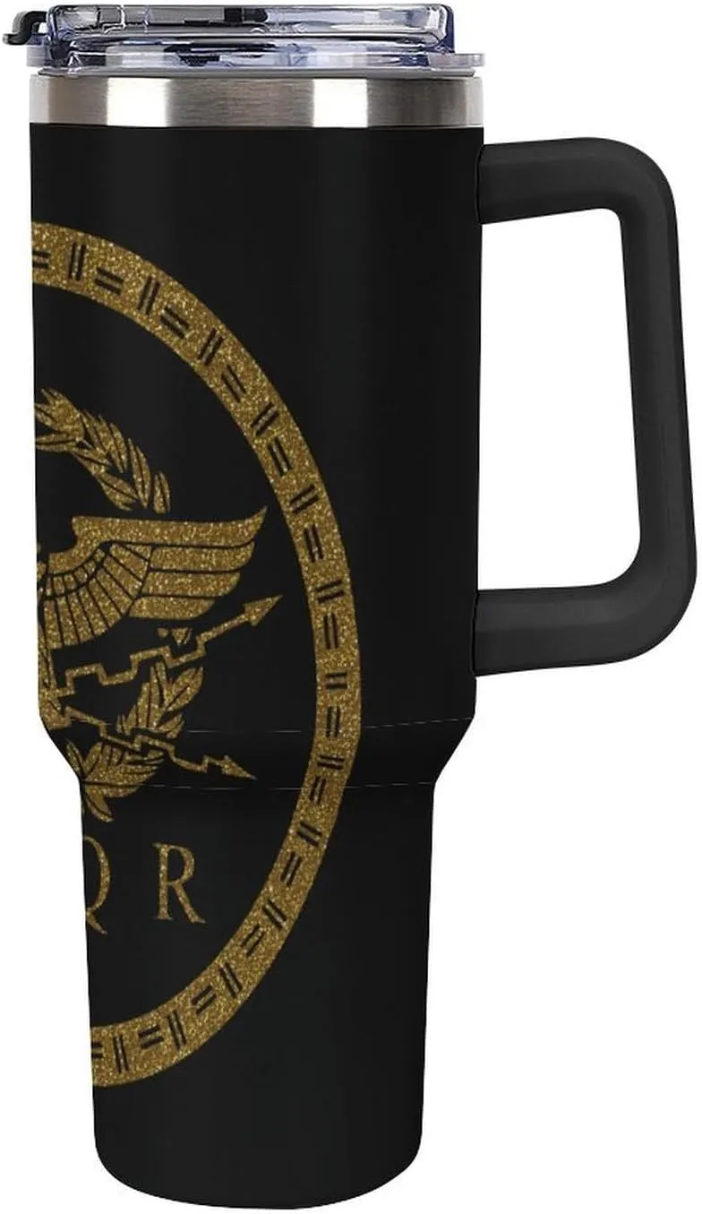 SPQR Roman Empire Emblem 40 Oz Tumbler with Handle and Straw Insulated Stainless Steel Travel Mug for Water Ice Coffee Car Home Office