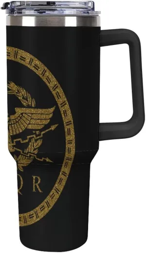 SPQR Roman Empire Emblem 40 Oz Tumbler with Handle and Straw Insulated Stainless Steel Travel Mug for Water Ice Coffee Car Home Office