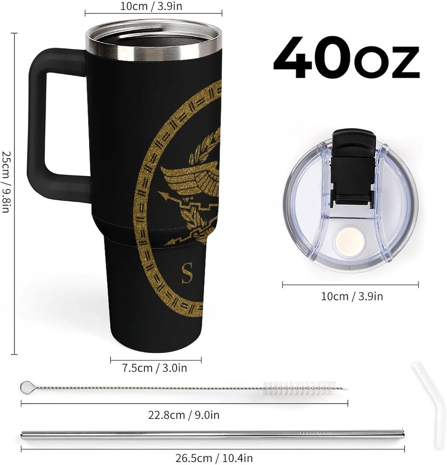 SPQR Roman Empire Emblem 40 Oz Tumbler with Handle and Straw Insulated Stainless Steel Travel Mug for Water Ice Coffee Car Home Office