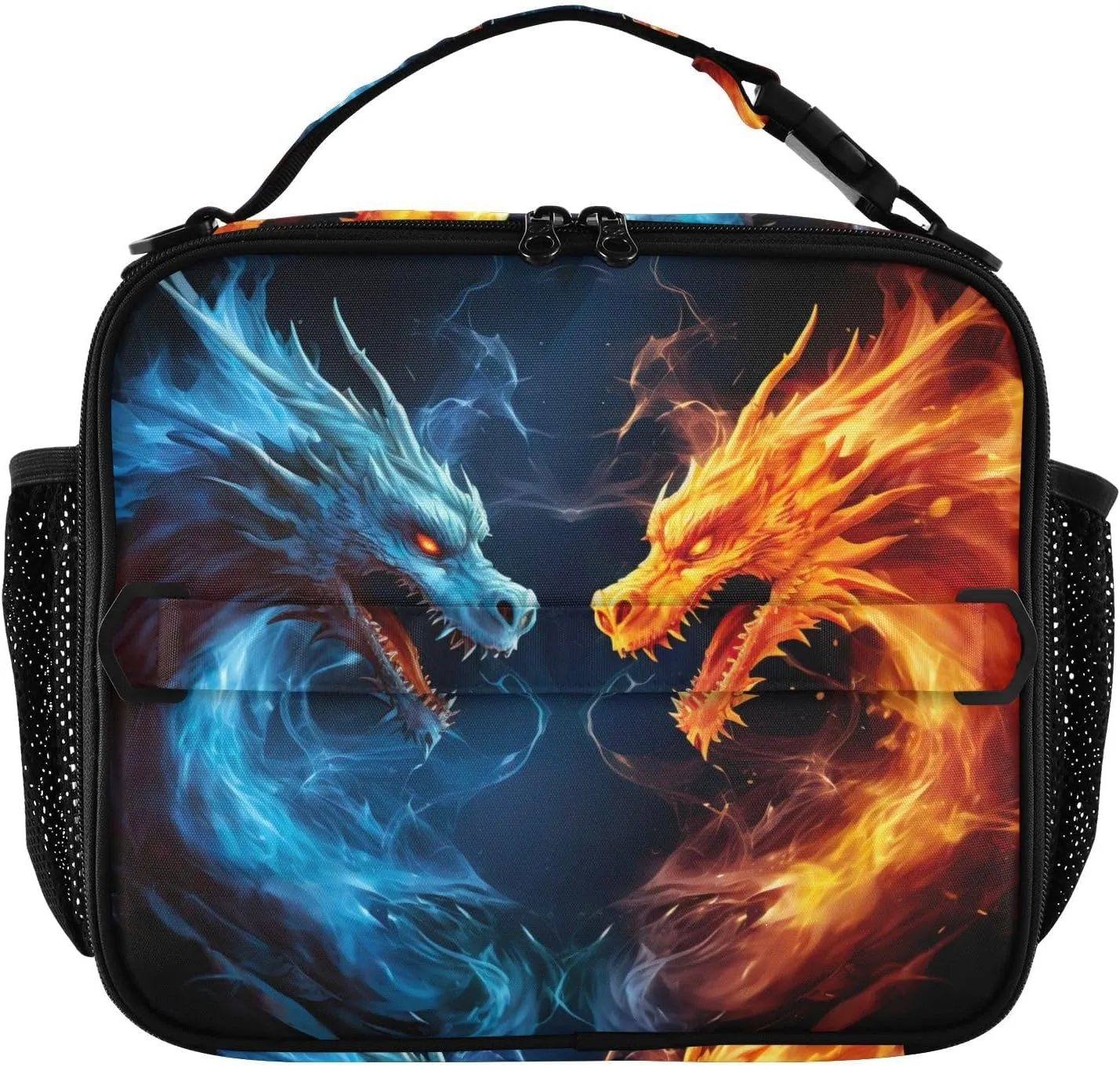 SPRIPORT Two Dragons Fiercely Battling Insulated Lunch Box for Boys Girls Reusable Lunch Bag Soft Bag Mini Cooler with Adjustable Shoulder Strap Portable Lunch Tote for Men Women Work School Picnic