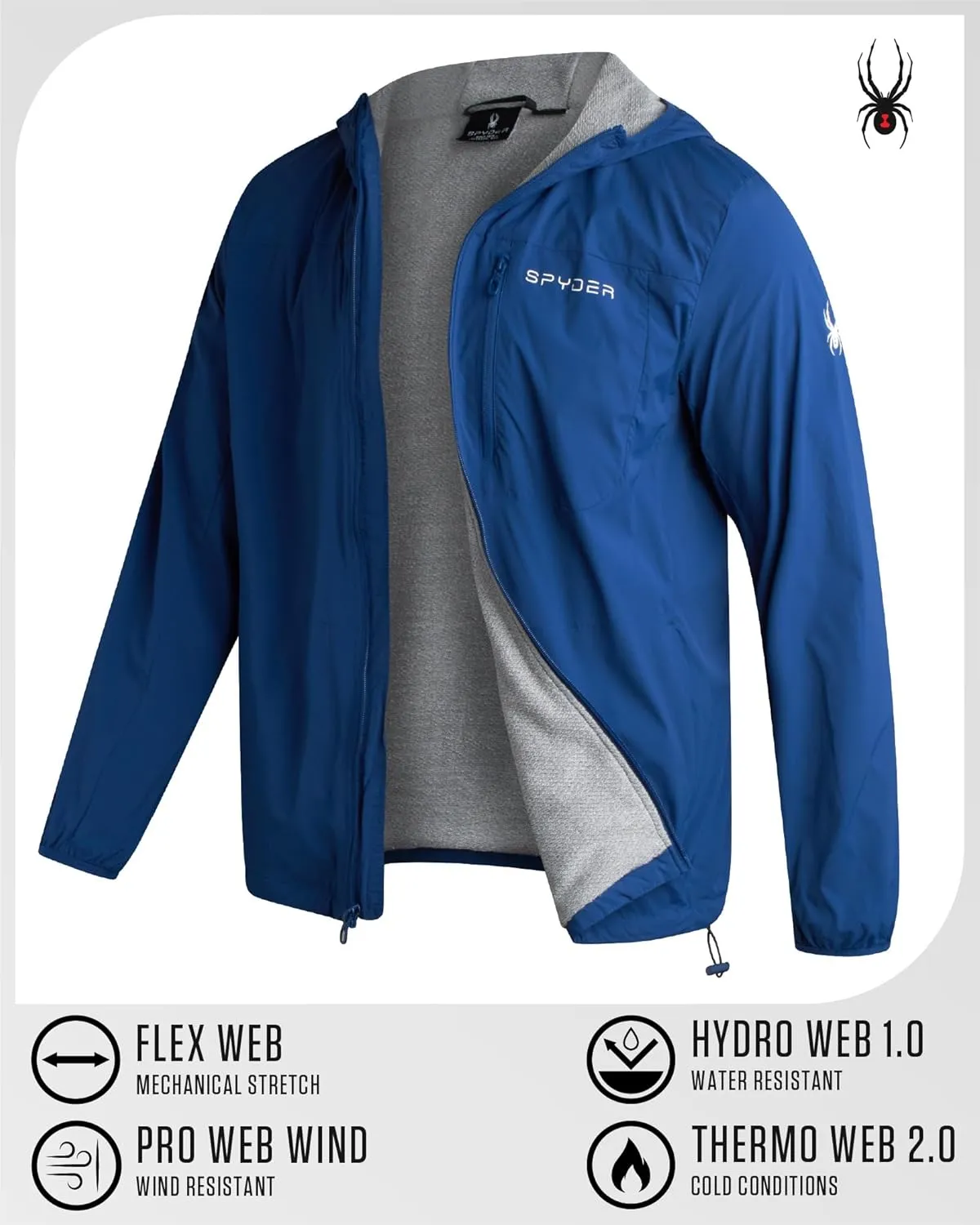 Spyder Mens Windbreaker Jacket - Lightweight Wind & Water Resistant Rain Coat for Men, Hooded Rain Jacket Men for Travel Golf