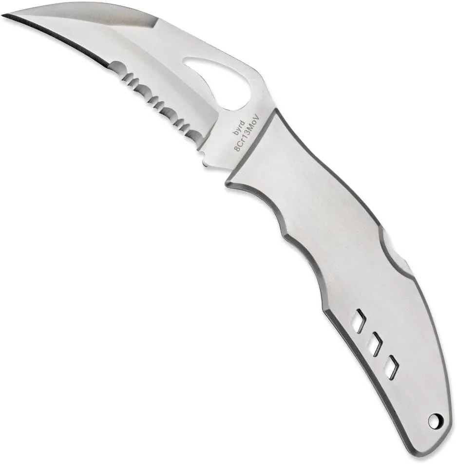 Spyderco Byrd Crossbill Knife with 3.25" Steel Hawkbill Blade and Durable Stainless Steel Blade -CombinationEdge - BY07PS