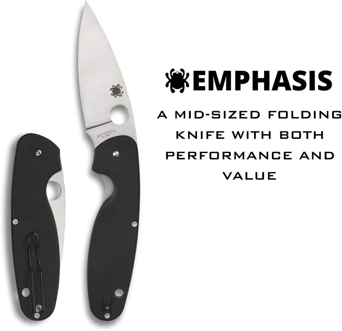 Spyderco Emphasis Value Knife with 3.58" Stainless Steel Blade and Durable Black G-10 Handle - PlainEdge - C245GP