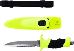 Stainless Steel Diving Snorkeling Safety Knife with Quick Release Adjustable Leg Straps & Locking Sheath, 5 inch Blade
