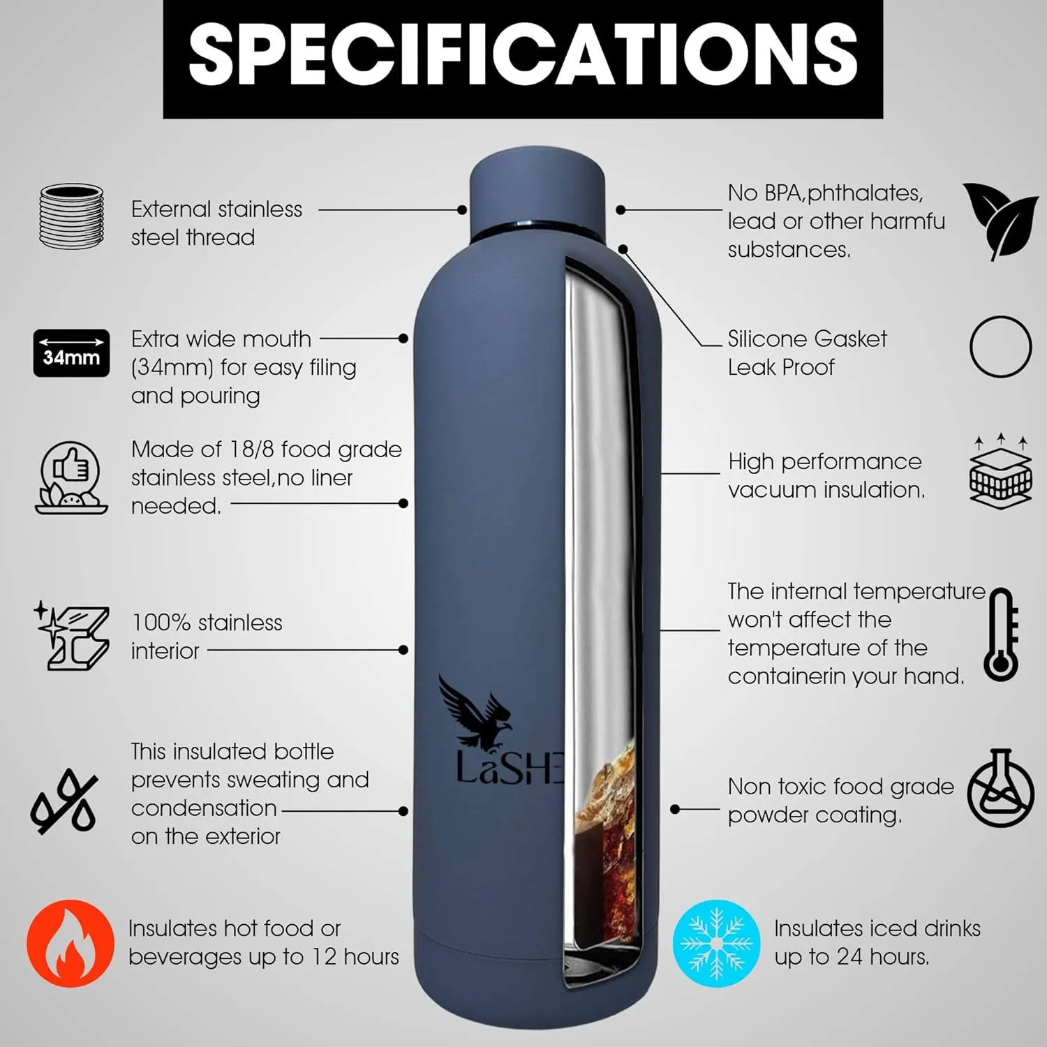 Stainless Steel Insulated Water Bottle 25oz | BPA Free | Perfect For On The Go, Home, Office Or Car | Leakproof Drinking Bottle Water Or Tea Or Coffee With Milk