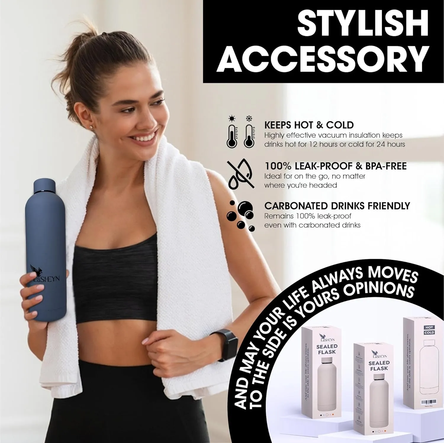 Stainless Steel Insulated Water Bottle 25oz | BPA Free | Perfect For On The Go, Home, Office Or Car | Leakproof Drinking Bottle Water Or Tea Or Coffee With Milk