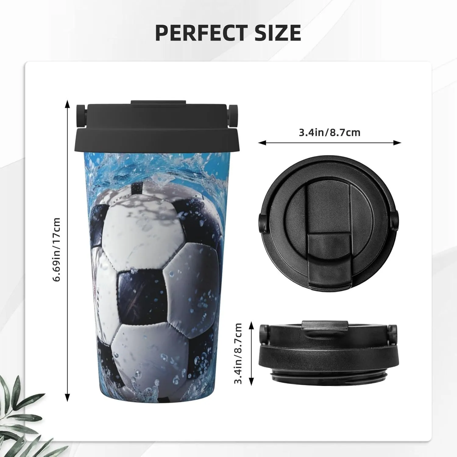 Stainless Steel Tumbler with Lid Insulated Tumbler Soccer Ball Water Coffee Mug for Travel Reusable Car Cup Double Wall Insulated Cup for Coffee