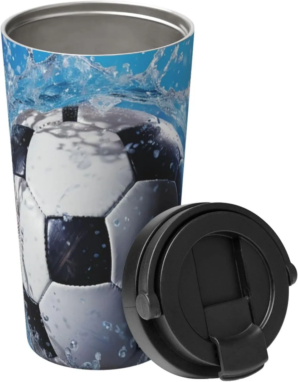 Stainless Steel Tumbler with Lid Insulated Tumbler Soccer Ball Water Coffee Mug for Travel Reusable Car Cup Double Wall Insulated Cup for Coffee