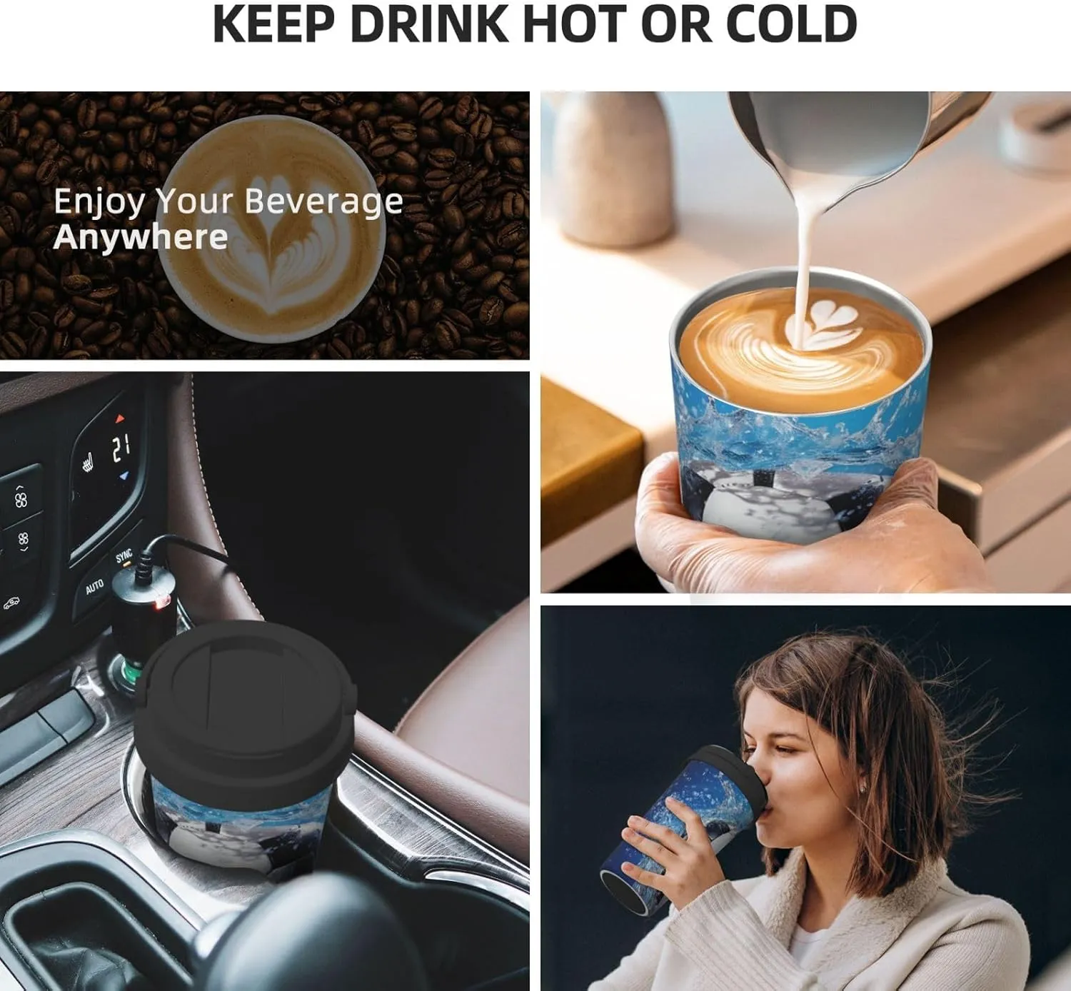 Stainless Steel Tumbler with Lid Insulated Tumbler Soccer Ball Water Coffee Mug for Travel Reusable Car Cup Double Wall Insulated Cup for Coffee