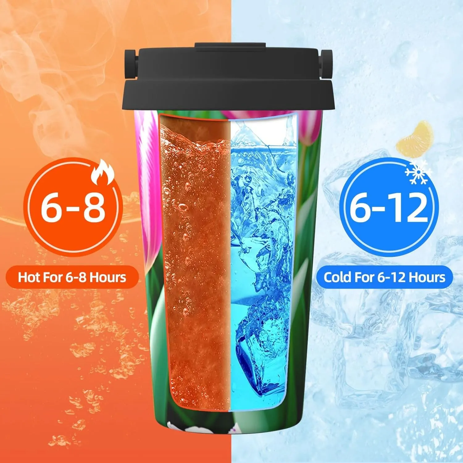 Stainless Steel Tumbler with Lid Insulated Tumbler Spring flower2 Coffee Mug for Travel Reusable Car Cup Double Wall Insulated Cup for Coffee