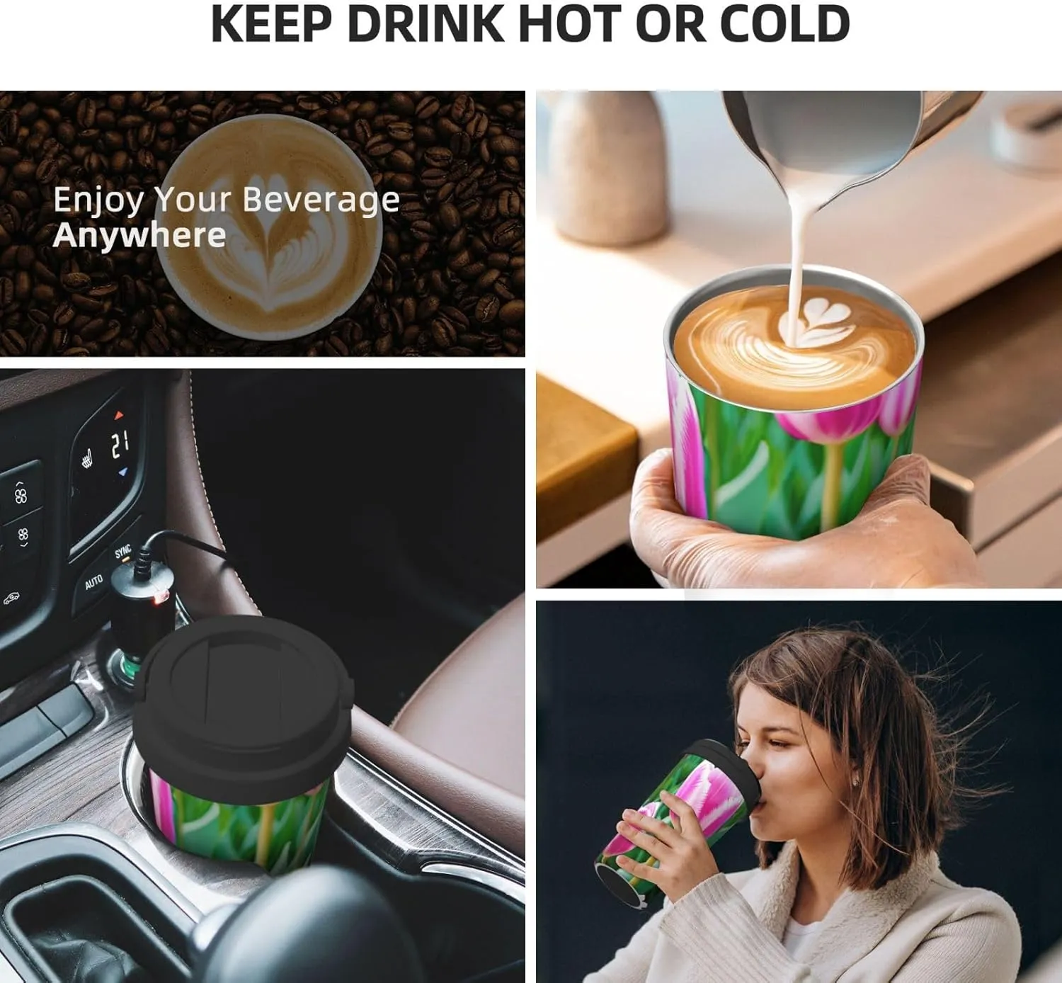 Stainless Steel Tumbler with Lid Insulated Tumbler Spring flower2 Coffee Mug for Travel Reusable Car Cup Double Wall Insulated Cup for Coffee