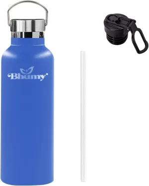 Stainless Steel Water Bottles – 22oz Double Wall Stainless Steel Insulated Water Bottle – Water Bottle with Straw and 2 Caps – Leakproof Sports Water Bottle for Gym, Office, Travel