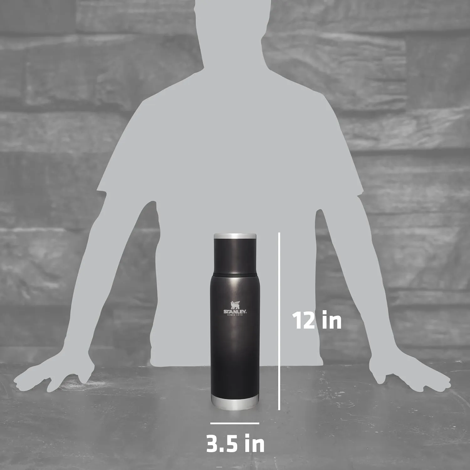 Stanley Adventure-To-Go Vacuum Bottle 1.1 qt | Wide Mouth with Leakproof Cup Lid | Keep Drinks Hot or Cold | Packable for Travel | Insulated Stainless Steel Thermos | BPA-Free | Charcoal Glow