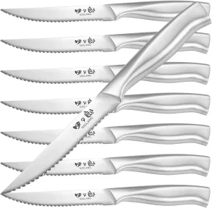 Steak Knives Set, Serrated Steak Knives Set of 8, German Stainless Steel Steak Knife Serrated Dishwasher Safe, Home Gifts for Men and Women